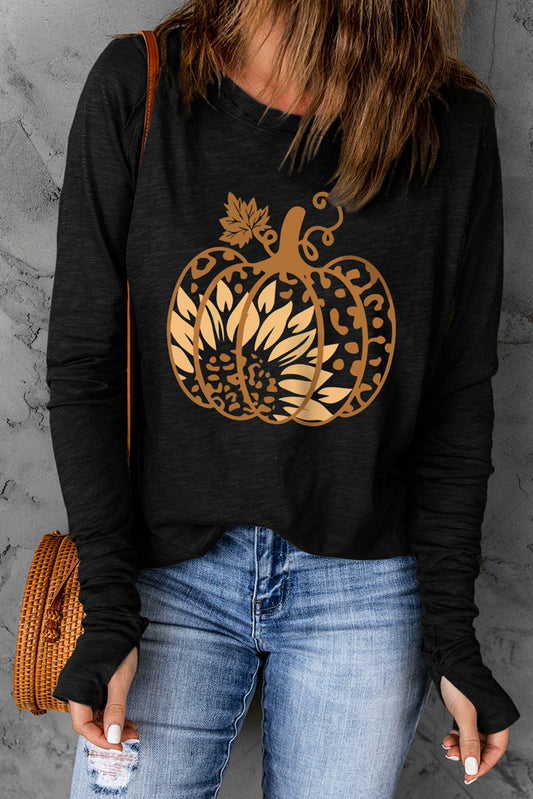 Sunflower Pumpkin Graphic Thumbhole Sleeve Top