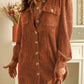 Corduroy Buttoned Long Sleeve Shirt Dress
