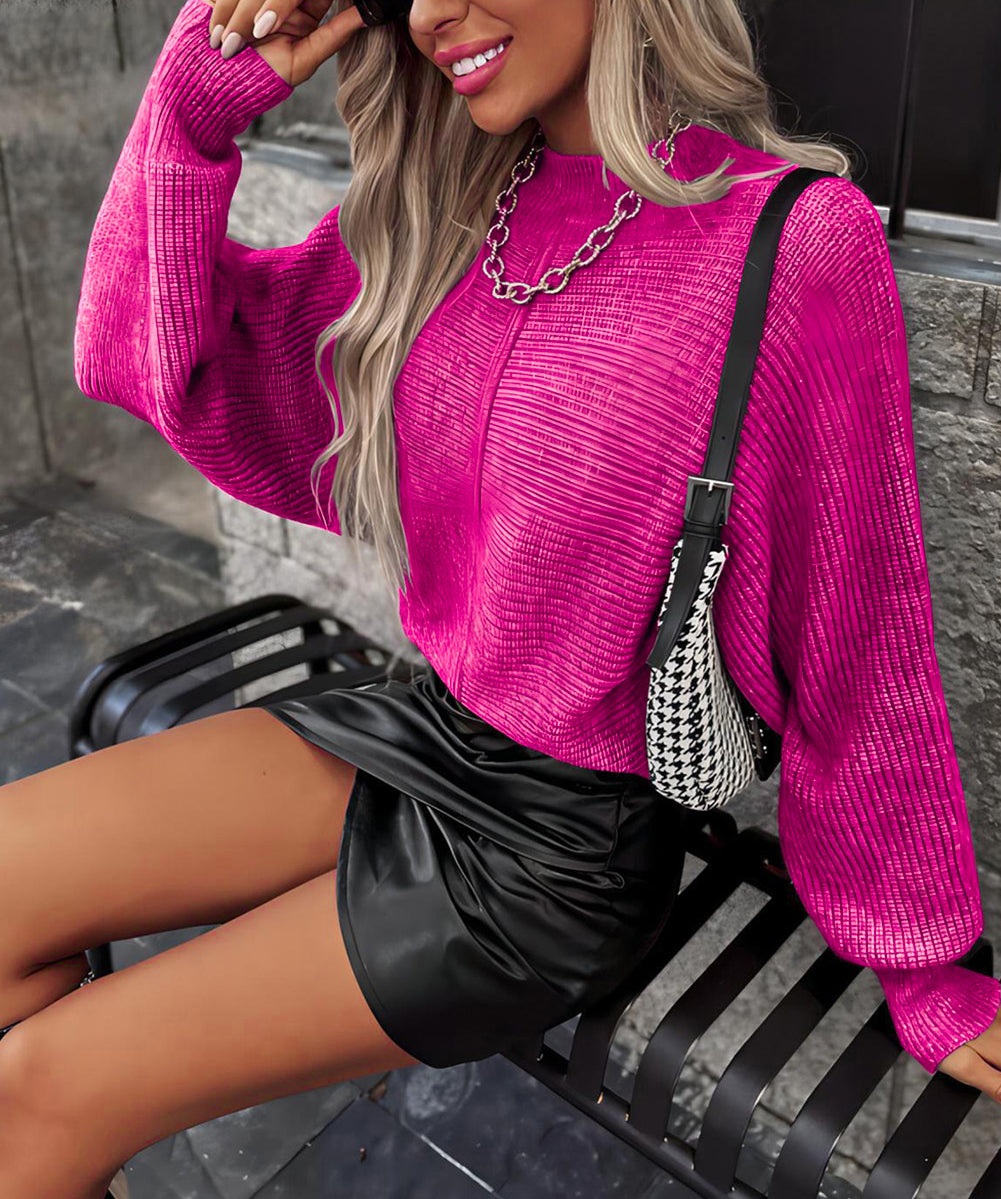 Rib Knit Batwing Sleeve Sweater