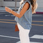 Frayed Ruffle Sleeve Denim Shirt