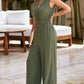 Deep V Pleated Crisscross Wide Leg Backless Jumpsuit