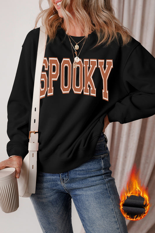 SPOOKY Graphic Drop Shoulder Halloween Pullover Sweatshirt