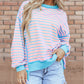 Stripe Contrast Trim High Low Pullover Tunic Sweatshirt