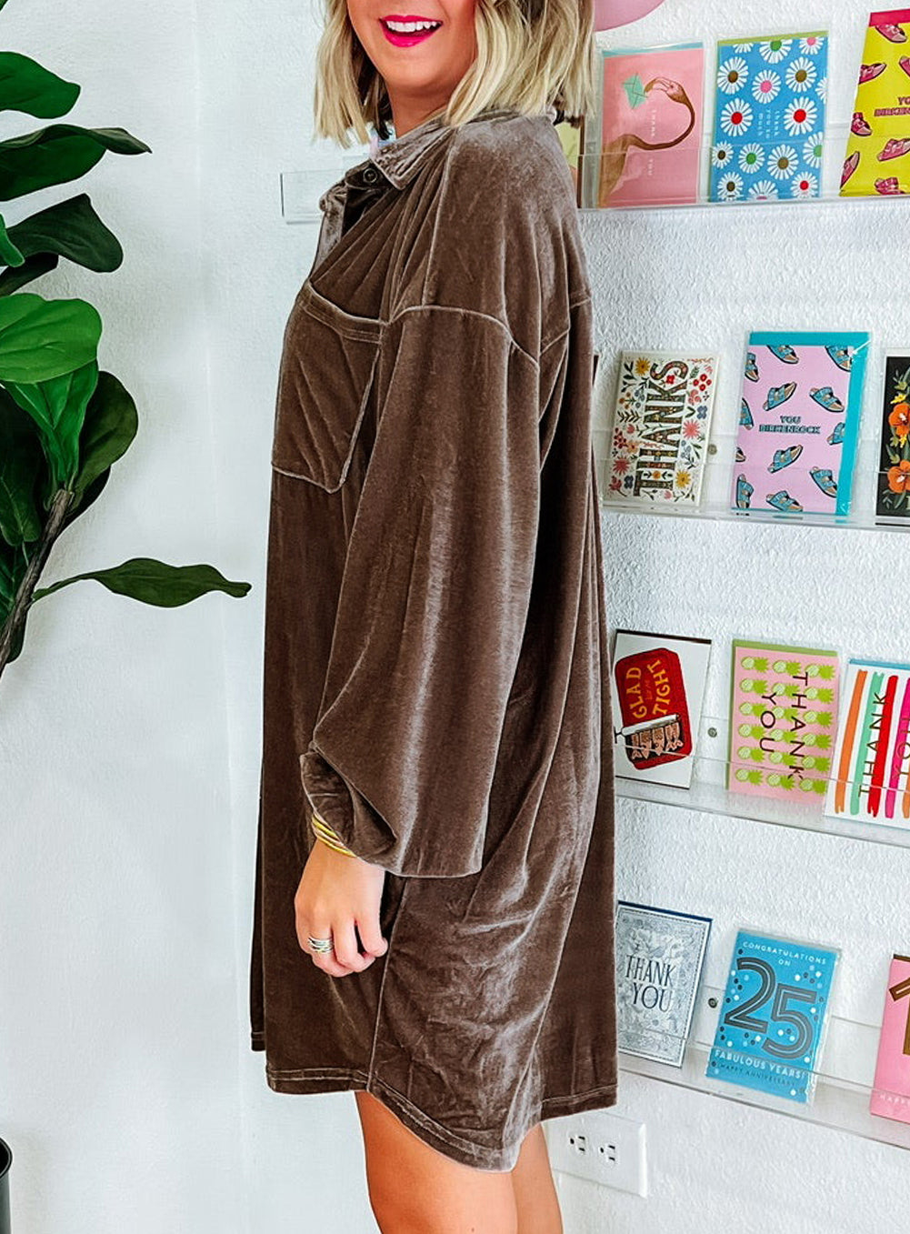 Plus Size Puff Sleeve Shirt Velvet Dress