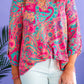 Plus Size Paisley Print V Neck Roll Tab Sleeve Blouse