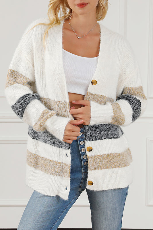 Striped Print Fuzzy Cardigan