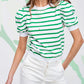 Stripe Puff Sleeve Elegant T-shirt
