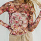 Floral Print Sheer Mesh Long Sleeve Top