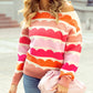Wave Striped Balloon Sleeve Drop Shoulder Sweater
