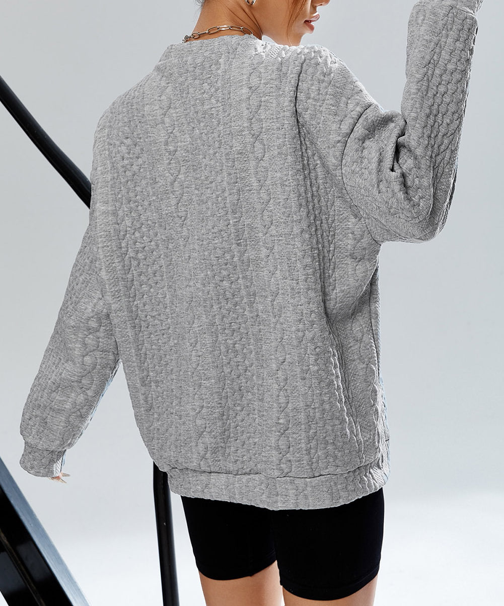 Cable Textured Drop Shoulder Pullover Sweatshirt