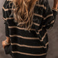 Stripe Buttoned V Neck Drop Shoulder Loose Cardigan