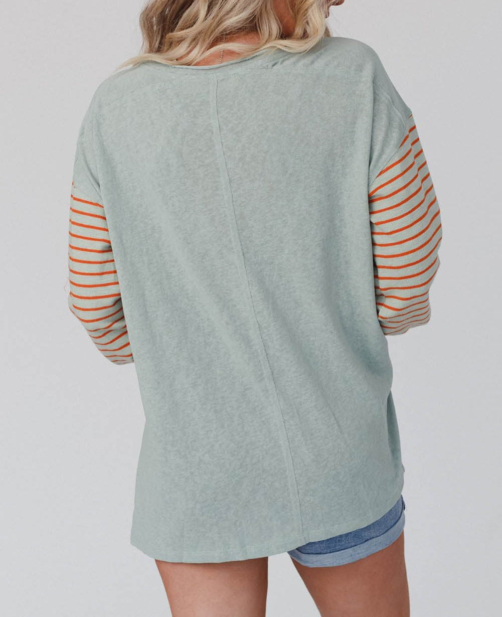 Colorblock Striped Bishop Sleeve Top