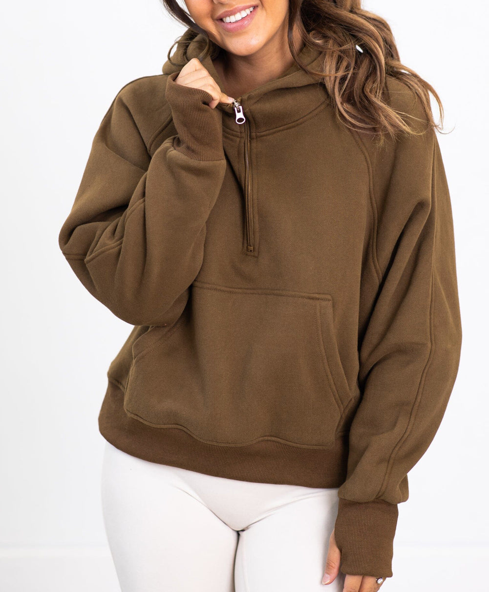 Kangaroo Pocket Half Zipper Loose Fit Hoodie