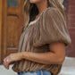 Pleated Puff Sleeve Square Neck Blouse
