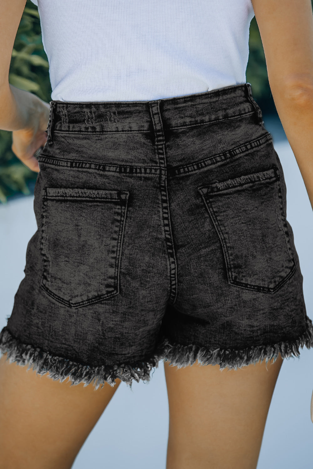 Frayed Hem High Waist Denim Shorts