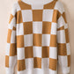Contrast Checkered Print Button Up Sweater Cardigan