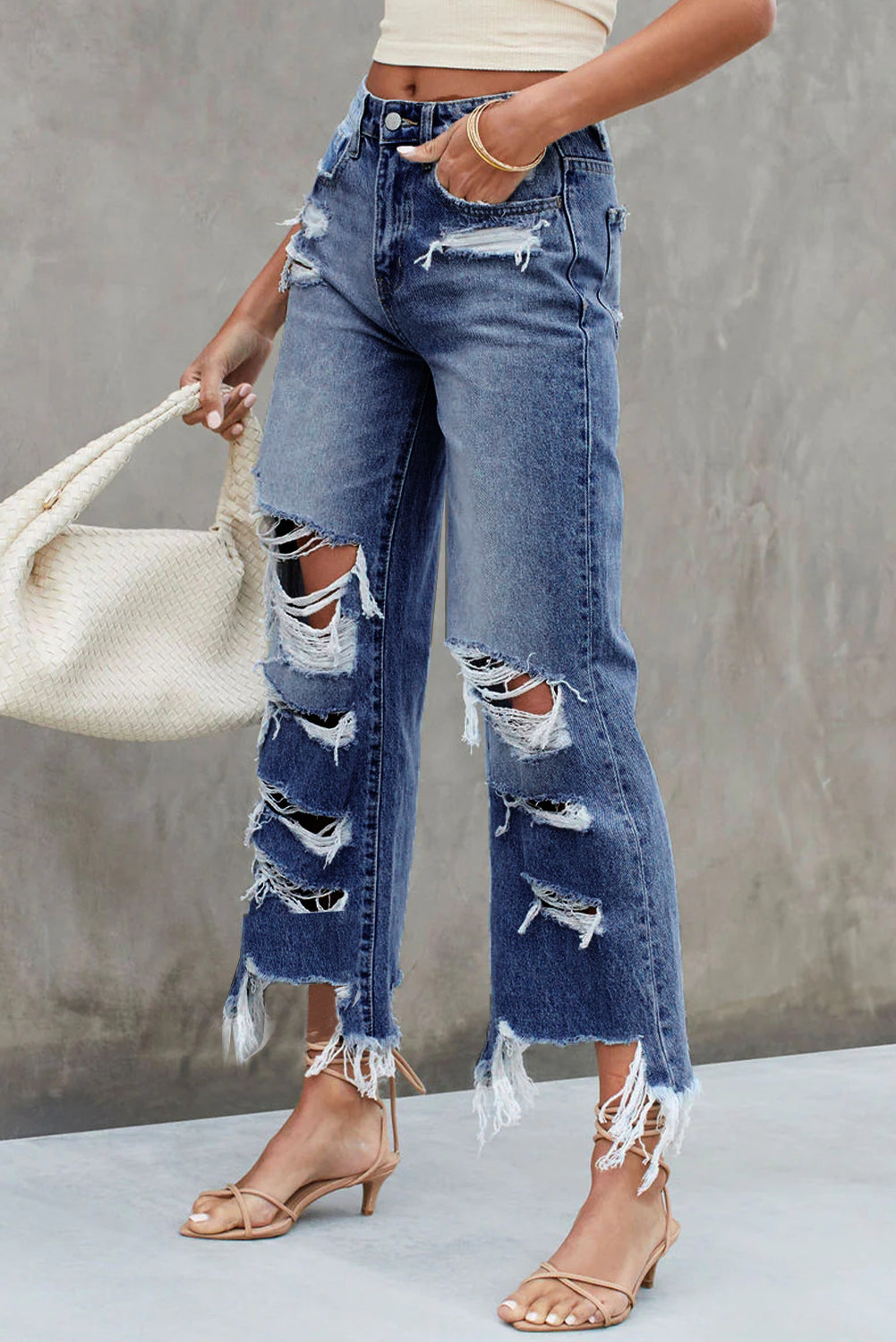 Heavy Destroyed High Waist Jeans