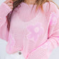 Big Flower Hollowed Knit Drop Shoulder Sweater