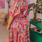 Boho Paisley Floral Print Wrap V Neck Puff Sleeve Plus Size Dress