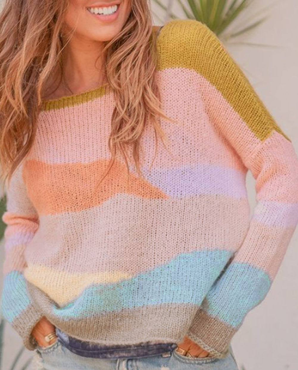 Multicolor Contrast Blocks Drop Shoulder Sweater