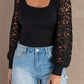 Square Neck Crochet Sleeve Black Top