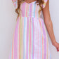 Striped Button Sweetheart Flutter Sleeve Dress