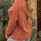 Plus Size Exposed Seam V Neck Long Sleeve Top