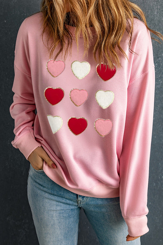 Glitter Chenille Heart Patch Valentines Sweatshirt