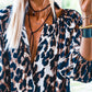 Leopard Puff Sleeve Buttons Front Shirt Dress