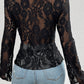 Frilly Tie Front See-Through Floral Lace Blouse