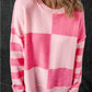 Checkered Colorblock Striped High Low Loose Sweater