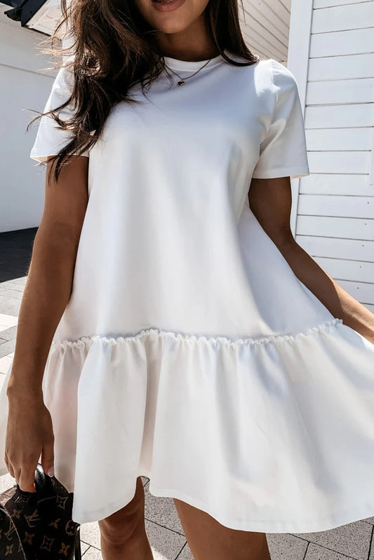 Frilly Splicing Hem Short Sleeve Casual Dress