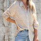 Gold Sequin Collared Bust Pocket Buttoned Shirt