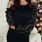 Sequin Raglan Sleeve Crewneck Pullover Sweatshirt