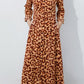 Leopard Button-Up Long Sleeve Maxi Dress