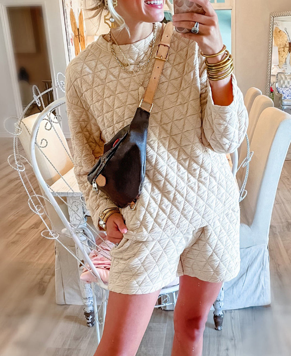 Textured Long Sleeve Top Shorts Outfit
