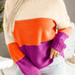 Color Block Drop Shoulder Round Neck Knit Sweater