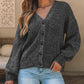 Drop Shoulder Puff Sleeve Buttoned V Neck Cardigan