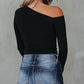 Asymmetrical Neckline Long Sleeve Knit Top