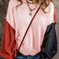Colorblock Bishop Sleeve Ribbed Trim Sweater