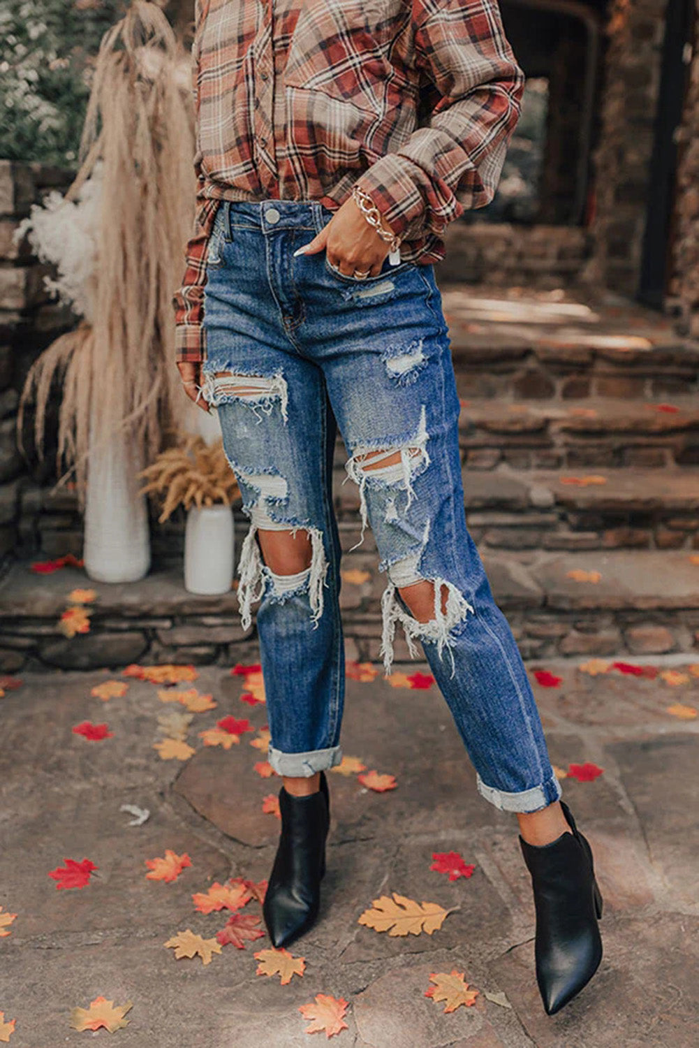 Vintage Distressed Boyfriend Ripped Jeans