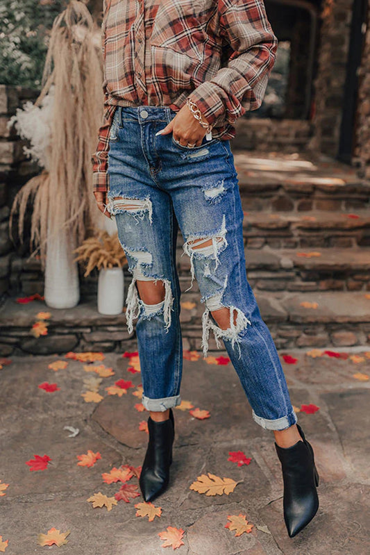 Vintage Distressed Boyfriend Ripped Jeans