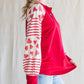 Heart Striped Raglan Sleeve Henley Top