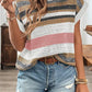 Stripe Color Block Eyelet Knit Short Sleeve Sweater Tee