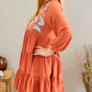 Orange Embroidered Tiered Ruffle Dress
