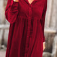 Long Sleeve Ruffle Velvet Button Up Dress