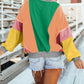 Colorblock Patchwork Exposed Stitching Oversize Top