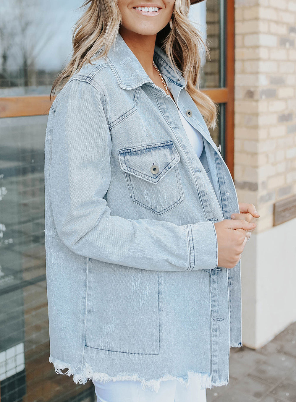 Flap Pocket Buttoned Raw Hem Denim Jacket