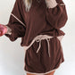 Color Contrast Loose Pullover and Lace-up Waist Skort Set
