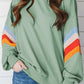 Rainbow Striped Sleeve Crew Neck Loose Sweatshirt